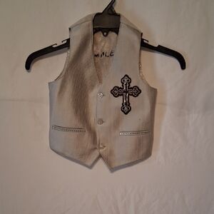 Stylish Kids Cream Vest with Cross Embroidery
